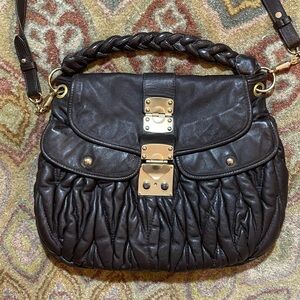 Besso Italian Genuine Leather Chocolate Brown Quilted Shoulder Bag 16”x12”